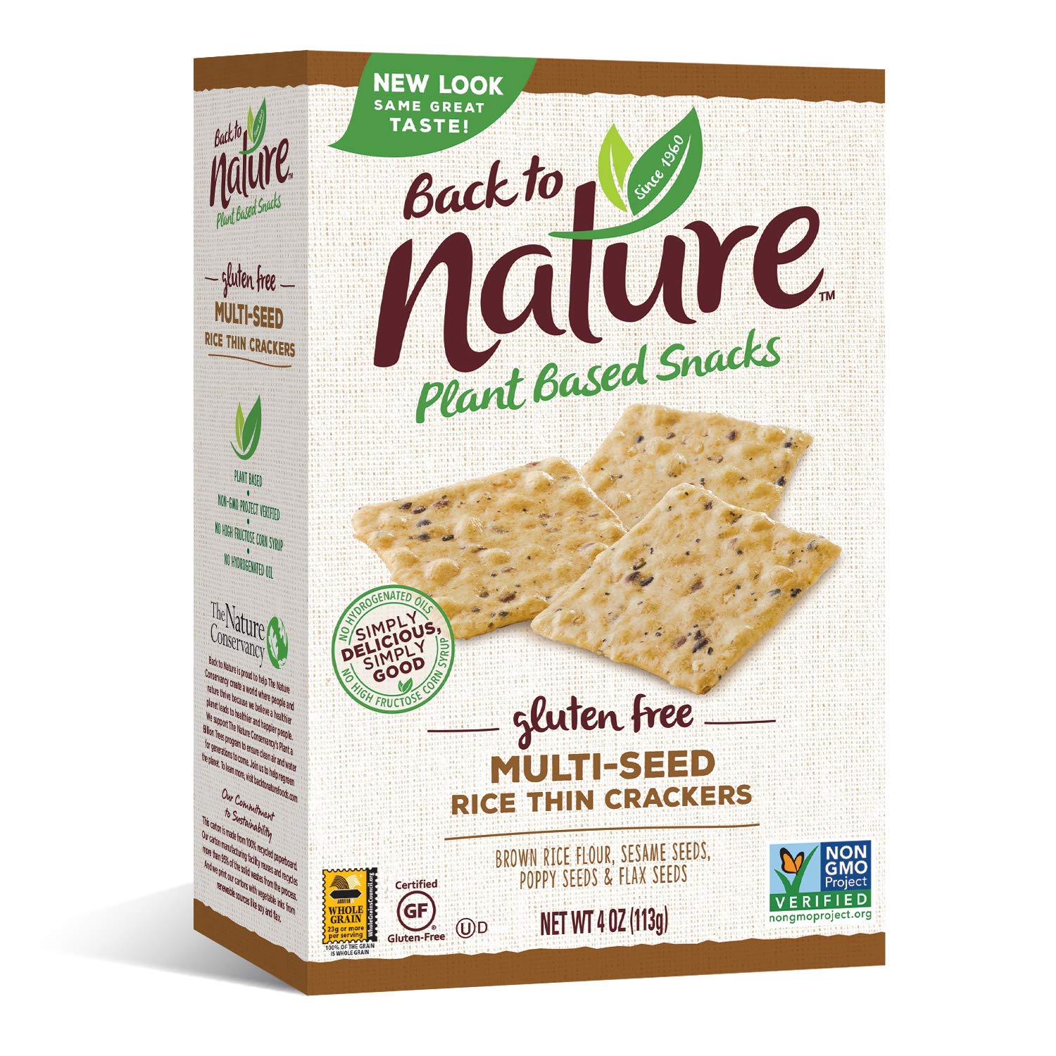 Back To Nature Plant Based Snacks Gluten Free Multi-Seed Rice Thin Crackers 4 Oz. Box