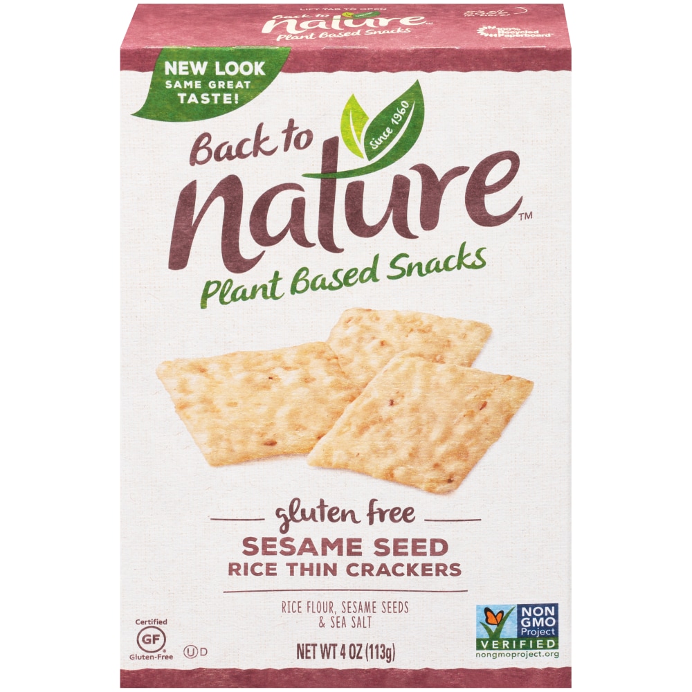 Back To Nature Plant Based Snacks Gluten Free Sesame Seed Rice Thin Crackers 4 Oz. Box