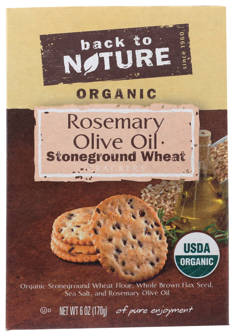Back To Nature Plant Based Snacks Organic Rosemary & Olive Oil Stoneground Wheat Crackers 6 Oz. Box