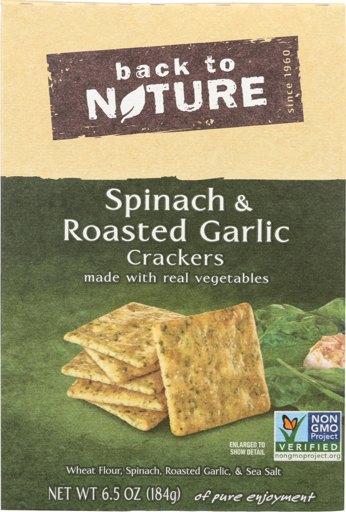 Back To Nature Plant Based Snacks Spinach & Roasted Garlic Crackers 6 Oz. Box