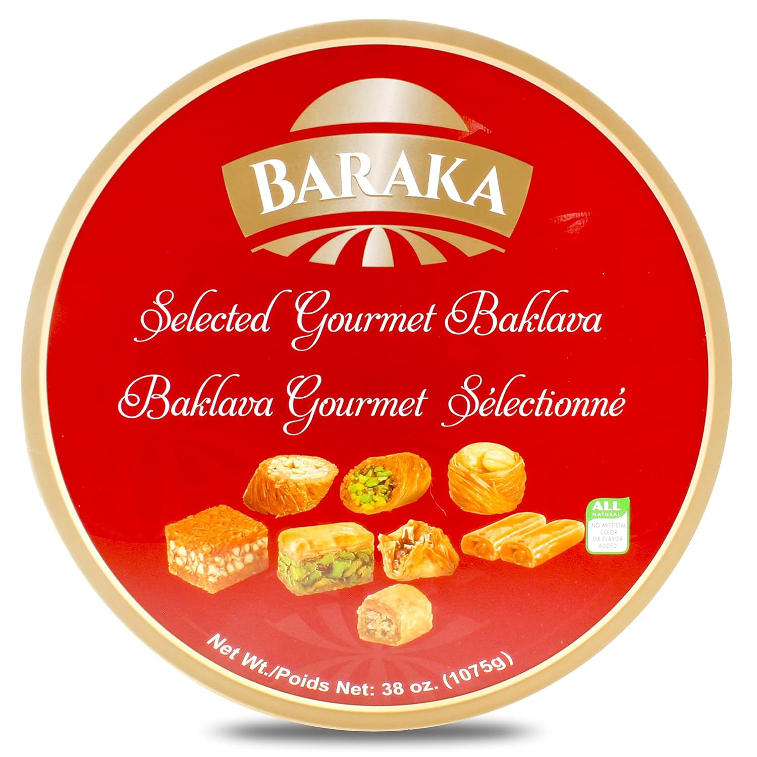 Baraka Assorted Baklava Pastry Gift Tin Authentic Sweet Pistachio, Almond & Cashew Gourmet Mediterranean Dessert Variety Assortment In Metal Tin