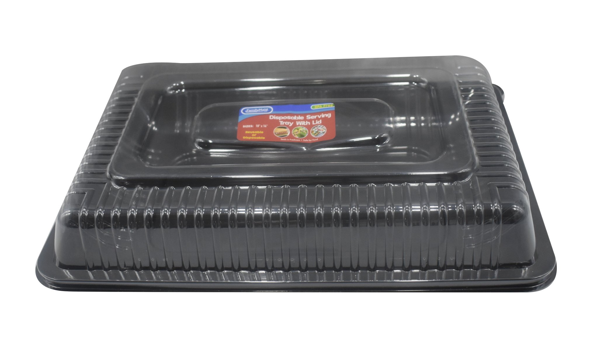 10"X14" Black Disposable Plastic Serving Tray W/ Clear Lid