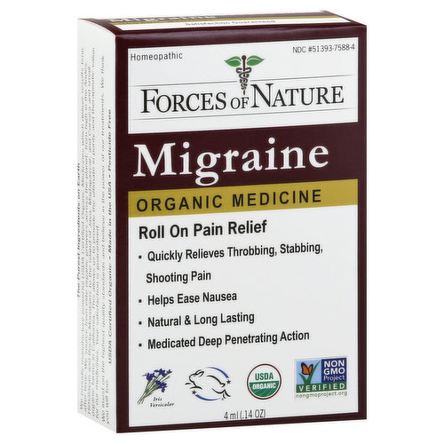 Forces of Nature Certified Organic Medicine Migraine Rollerball Applicator - 1 Each - 4 Ml