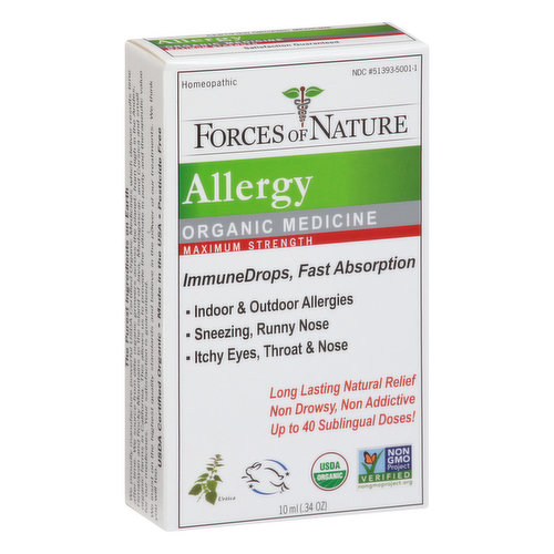 Forces Of Nature Allergy Organic Medicine, Maximum Strength, ImmuneDrops, Fast Absorption