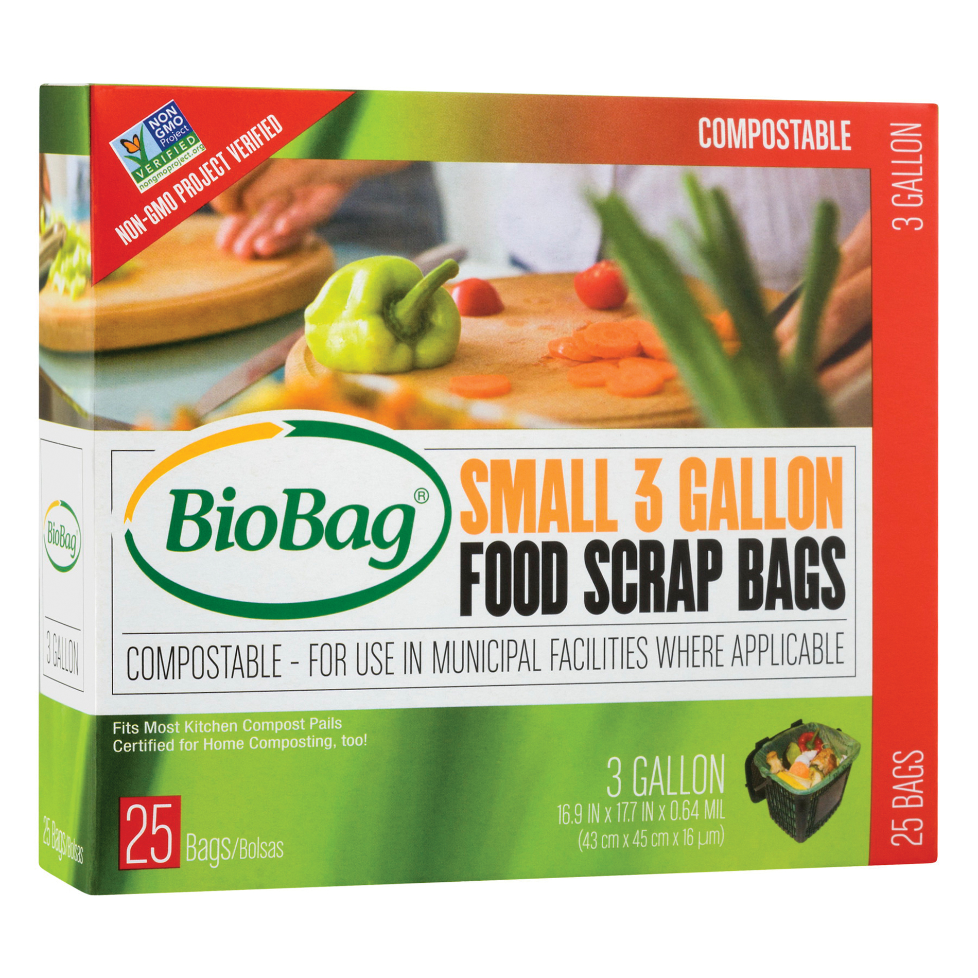 BioBag Food Scrap Bags, Compostable, Small, 3 Gallon