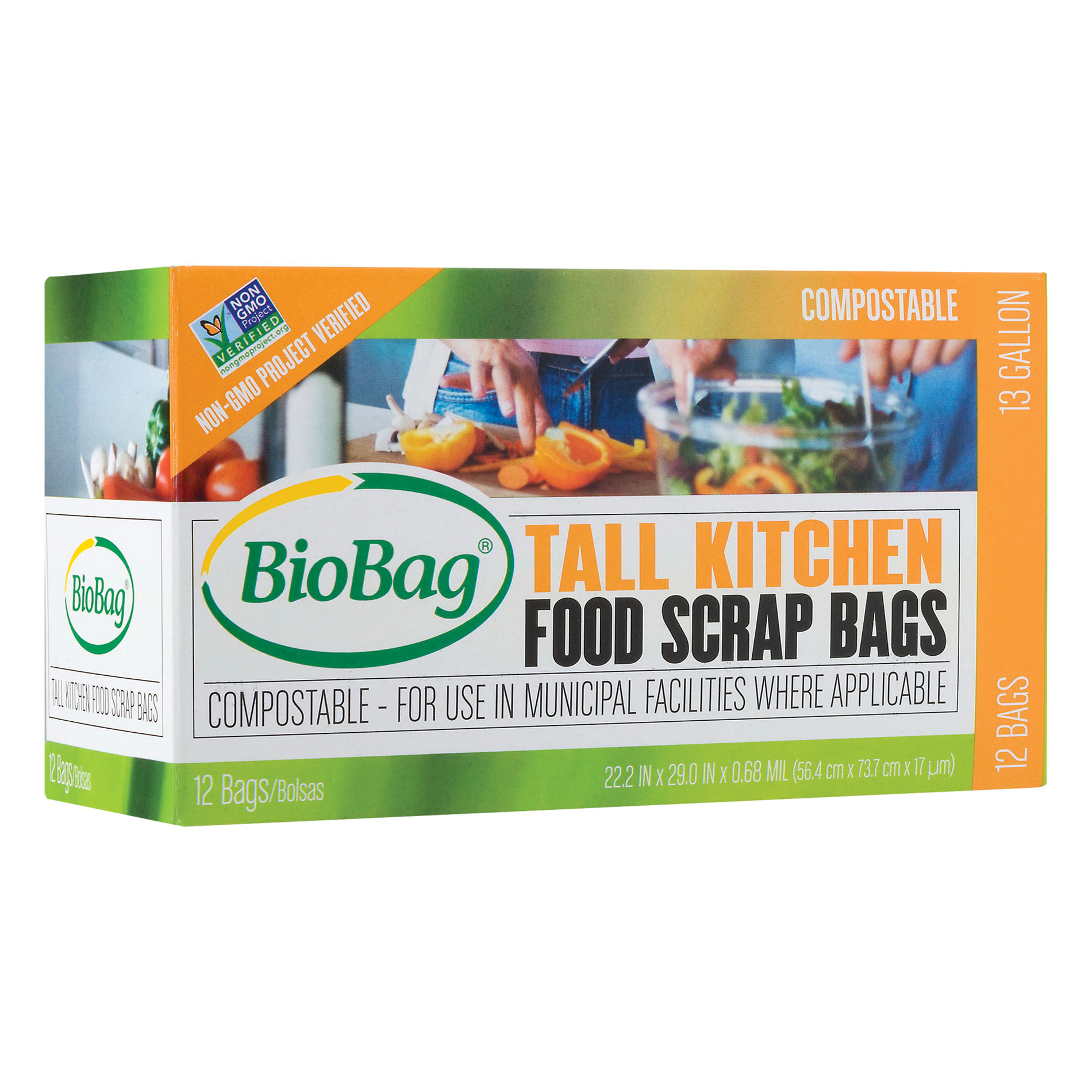 BioBag Tall Kitchen 13 Gallon Food Scrap Bags, 12 Pc