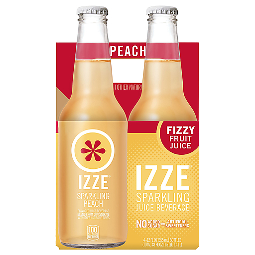 Izze Sparkling Peach Juice Beverage (4 - 12FlOz) 48 Fluid Ounce 4Pk Glass Bottle