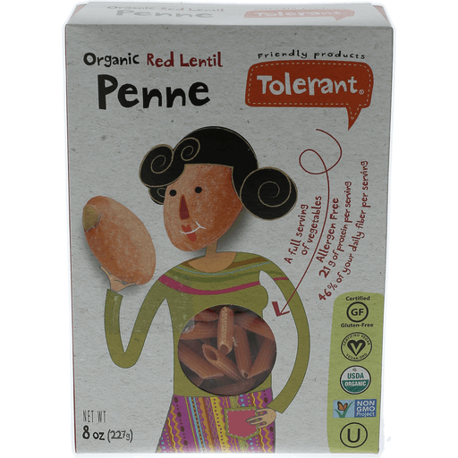 Tolerant Organic Red Lentil Penne Pasta 8 Oz. Box