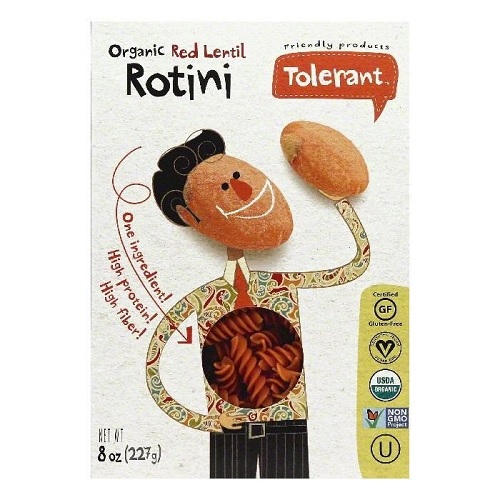 Tolerant Organic Red Lentil Rotini Pasta 8 Oz. Box