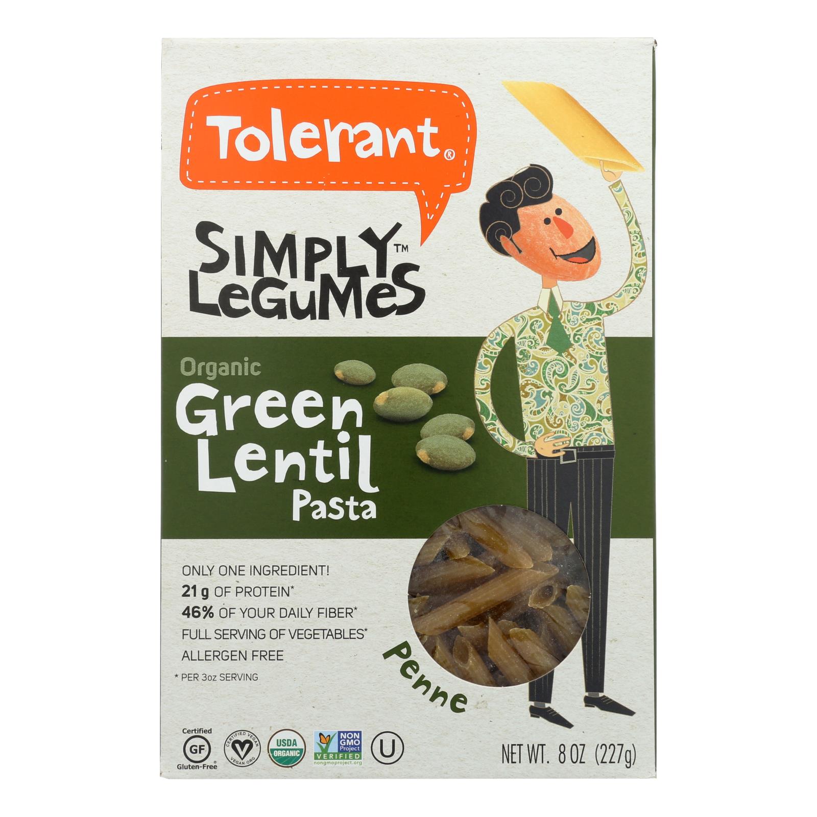 Tolerant Organic Green Lentil Penne 8 Oz Box - 6ct Case