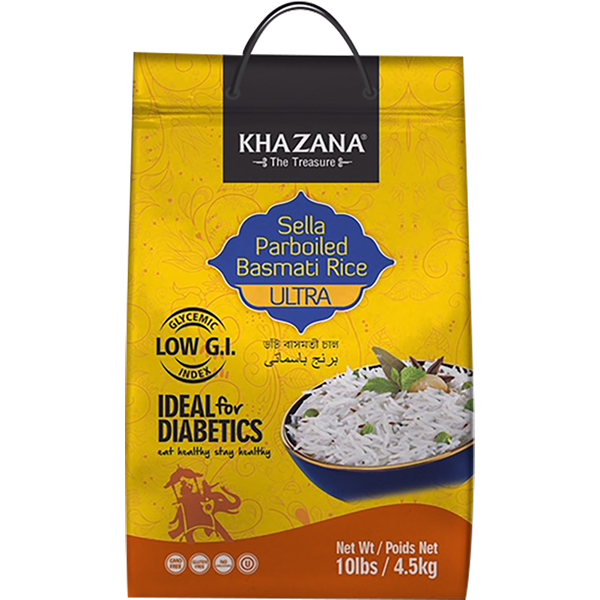Khazana Diabetic Sella Low GI Ultra Basmati Rice - 10 Lb (4.5 Kg)