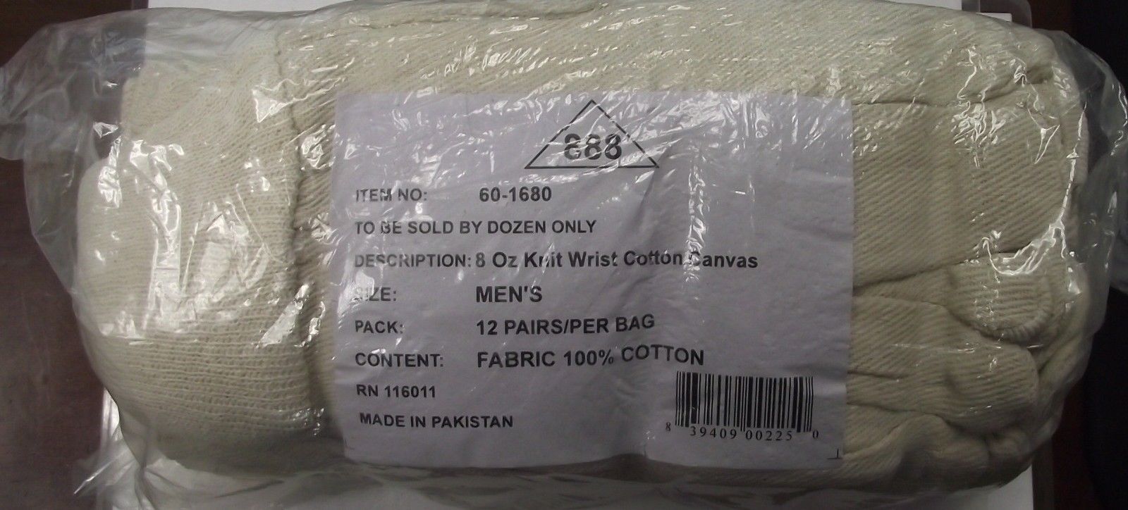 Canvas Gloves 60-1680 Knit Wrist Cotton 8 Oz.. Natural Men's L Length 10"