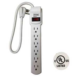 1.5Ft 6 Outlet Cord -Surge Protector Power Tap Strip Circuit Breaker - White
