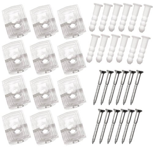Topzone 1/4" Inch Heavy Duty 25 Pound Crystal Clear Plastic Mirror Holder Clips, Pack Of 12 Pieces