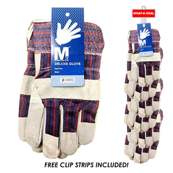 Deluxe Import Trading 24Pc Leather Palm Work Gloves With 2 Clip Strips