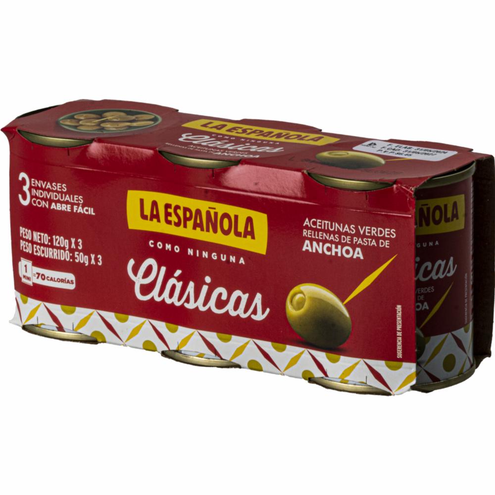 La Española Aceitunas Anchoa Pack-3 120g