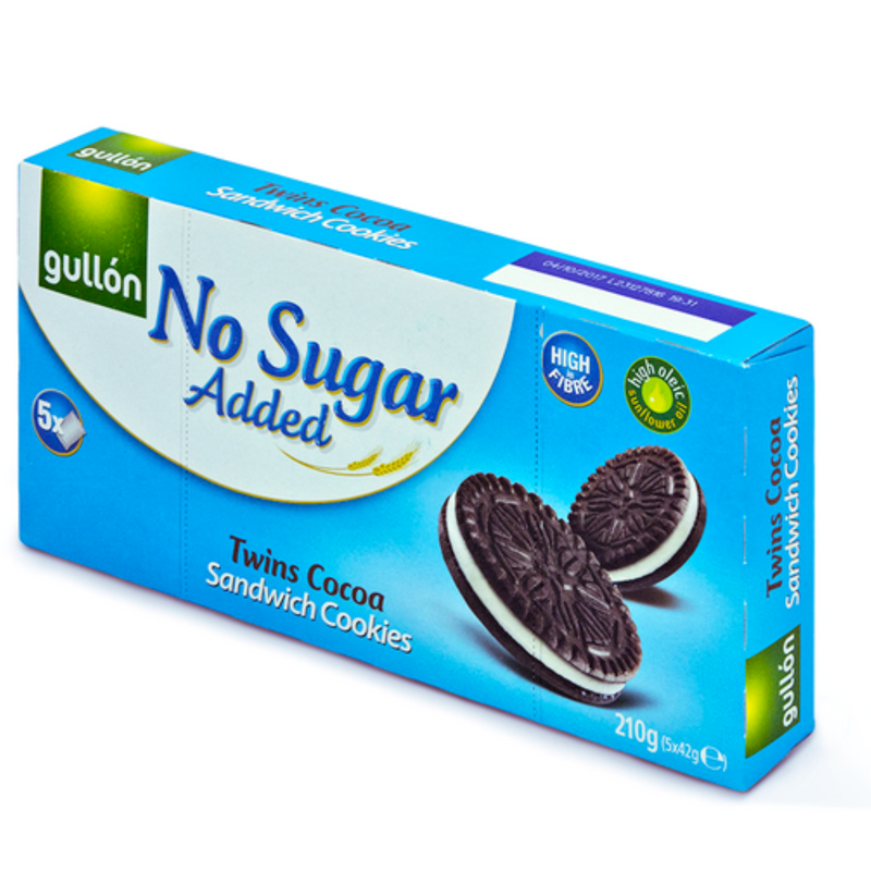 Gullon Twins Cocoa Sandwich Cookies No Sugar Added 210g