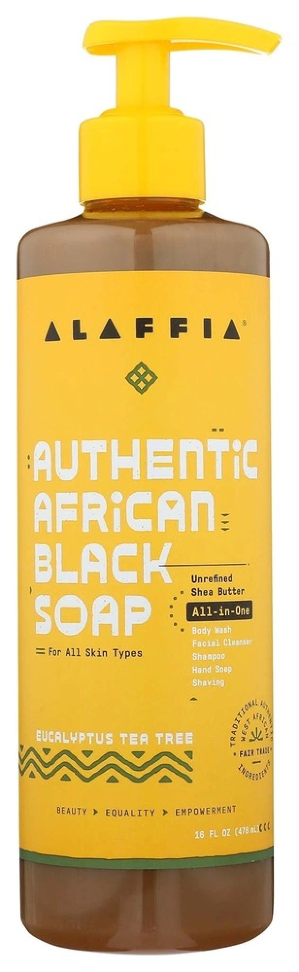 Alaffia Authentic All-in-One African Black Soap - Eucalyptus And Tea Tree - 16 Fl Oz
