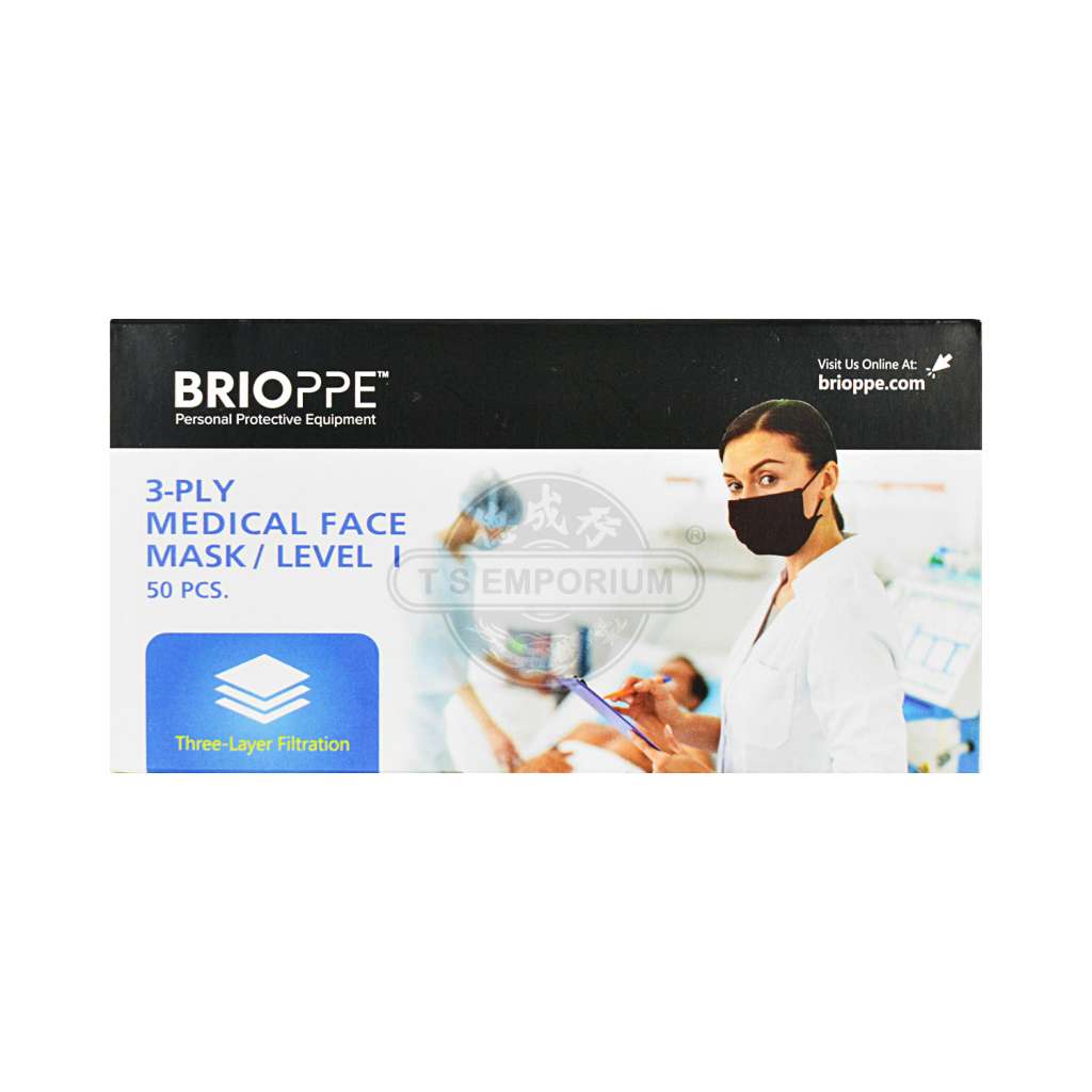 Brioppe 3-Play Medical Face Mask Level 1 (Black) 50pcs