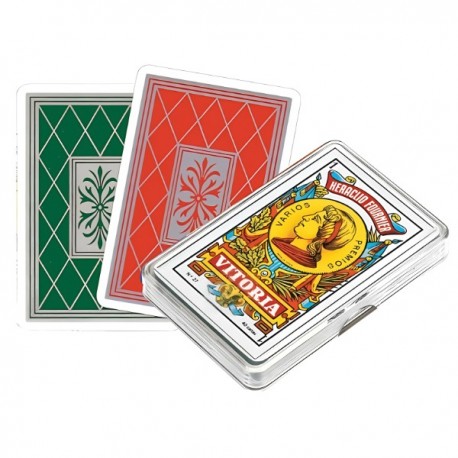 Fournier Spanish Card Deck Nº 27 40 Letters In Plastic Case Red / Green