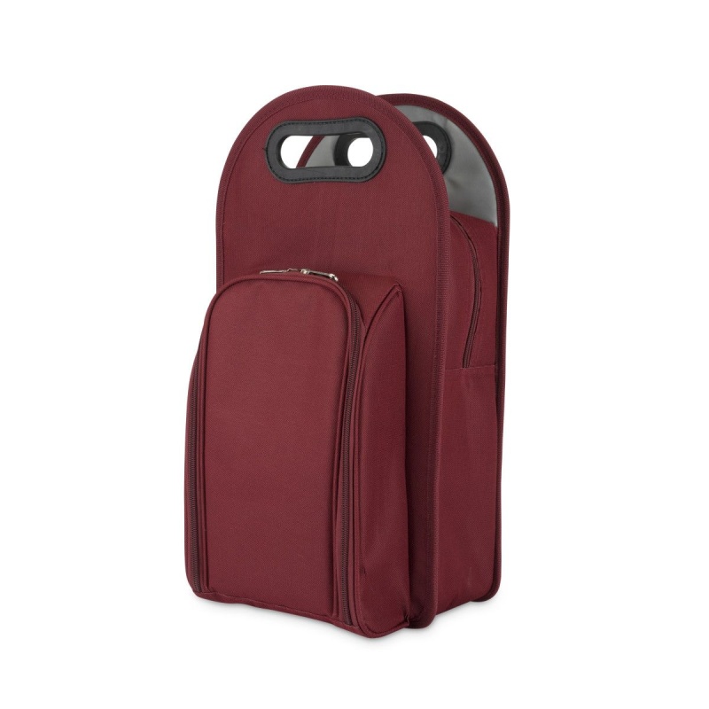 True Metro: 2-Bottle Tote In Burgundy & Grey