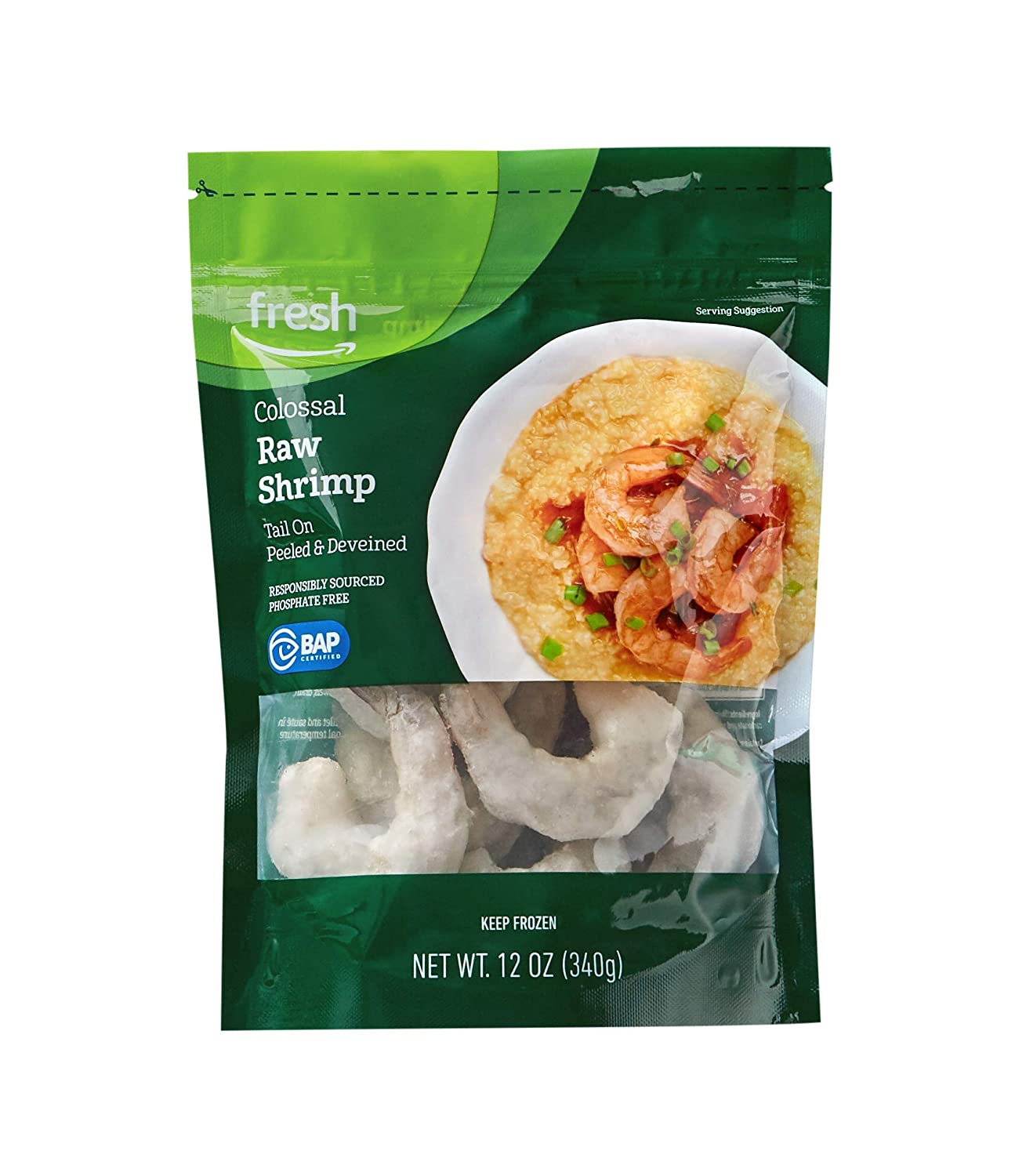 Amazon fresh Brand – Raw Colossal Peeled & Deveined Tail On Shrimp , Phosphate Free