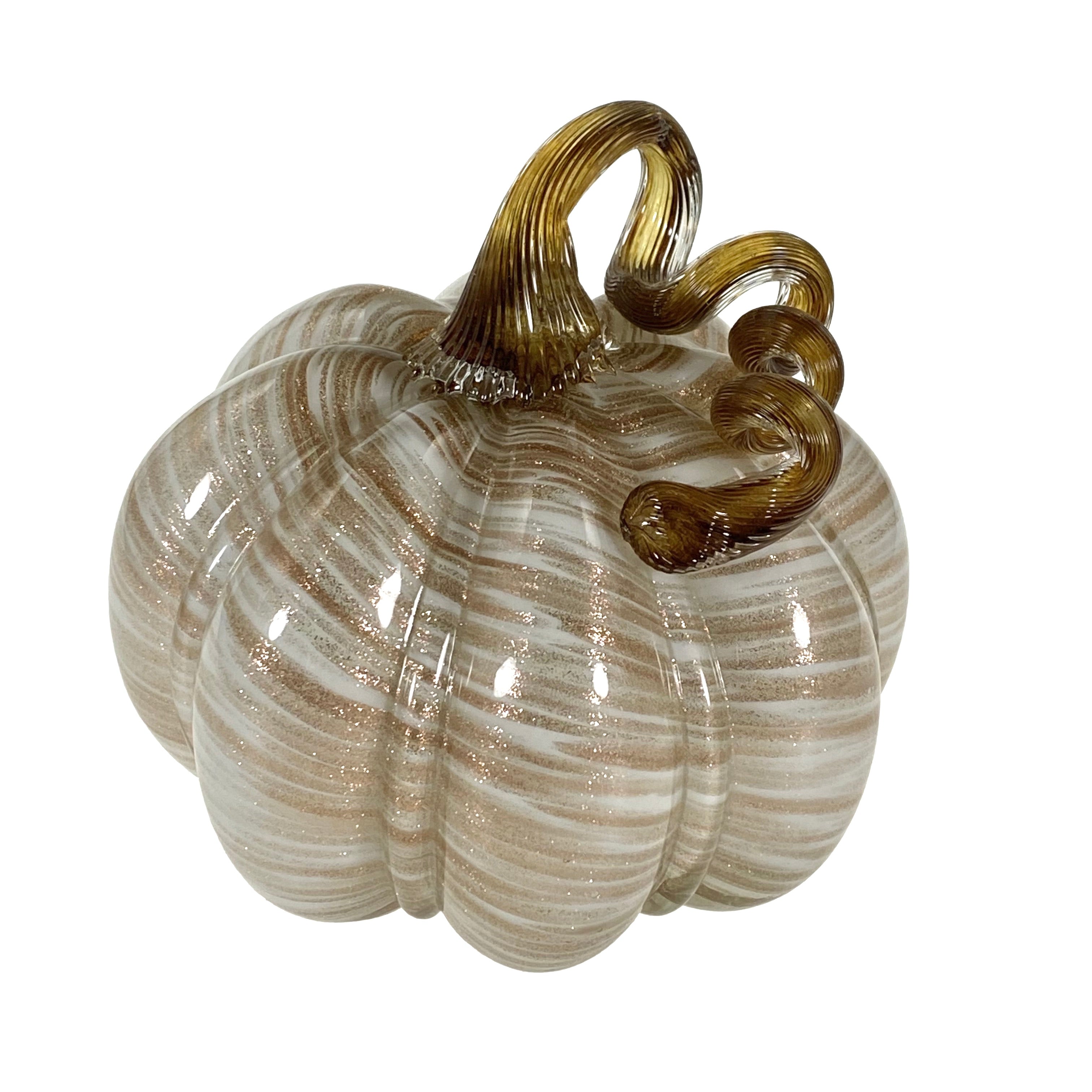 K&K Medium Glass Pumpkin - Cream And Gold Swirl