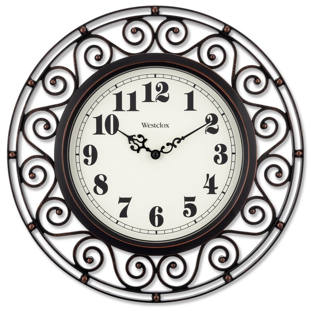 Westclox 12" Wrought Iron Style Round Wall Clock Black/Bronze-Westclox
