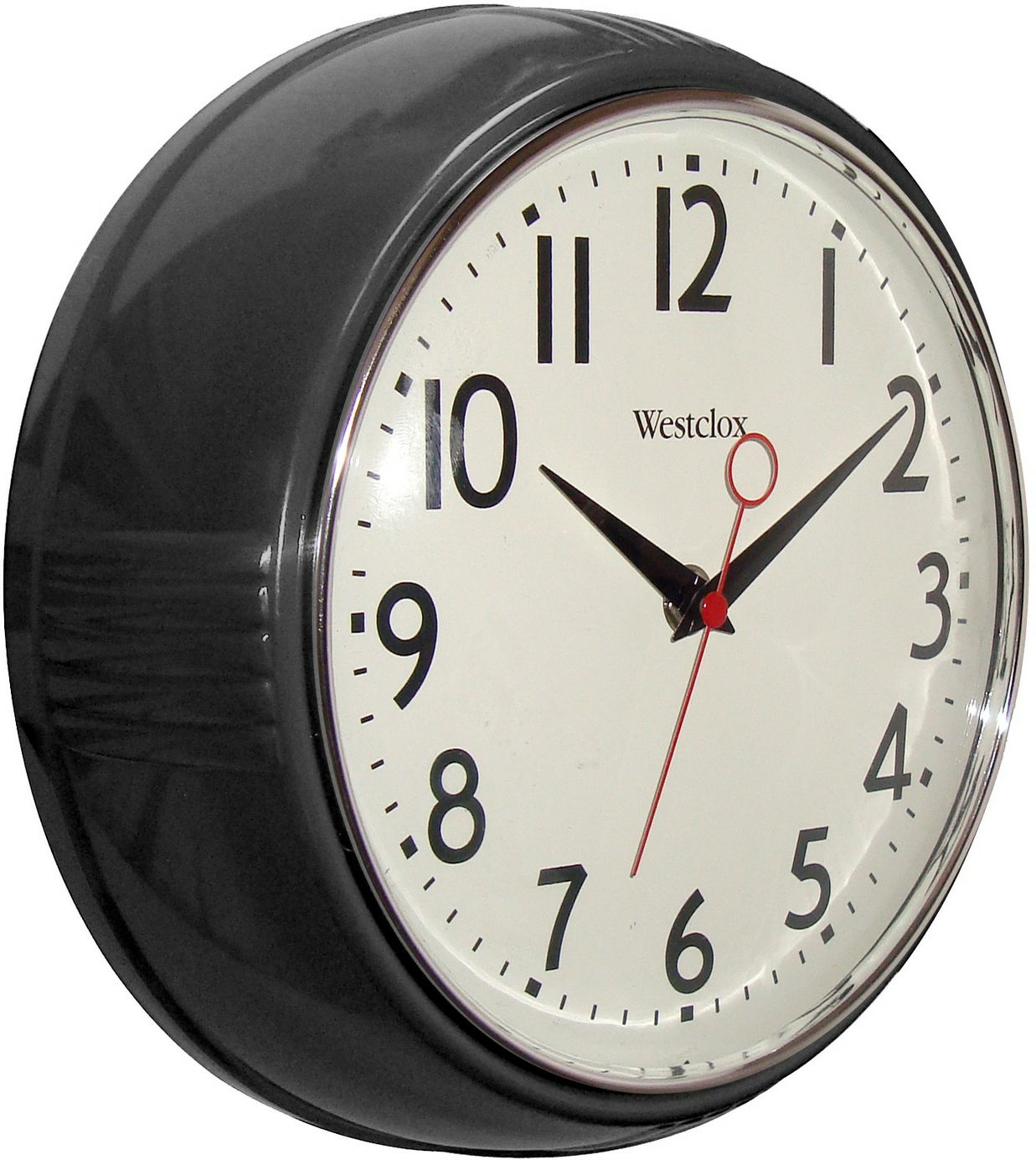 Westclox 32042BK Extra-Thick Retro Wall Clock, Round, 9-1/2 In, Black