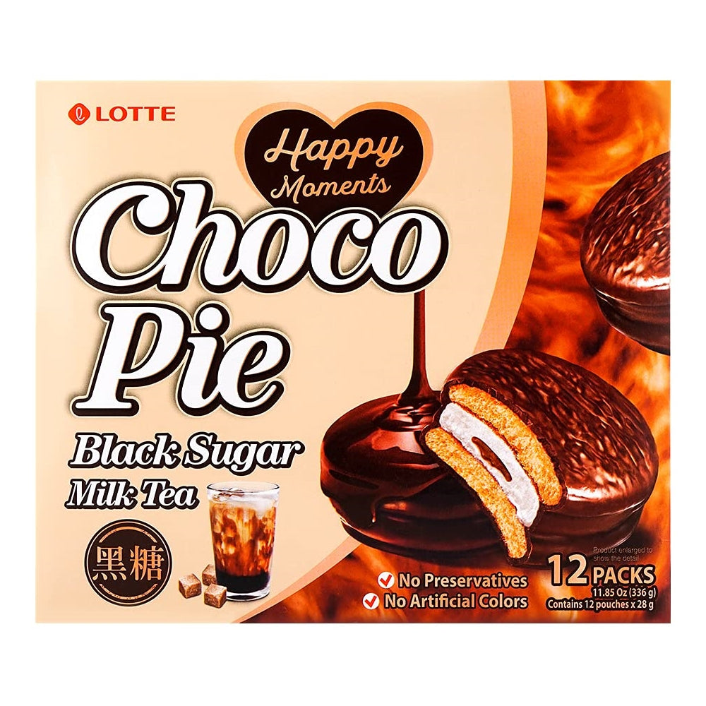 Lotte Choco Pie Black Sugar Milk Tea 12 Pcs, 롯데 초코파이 흑당 밀크티 336g