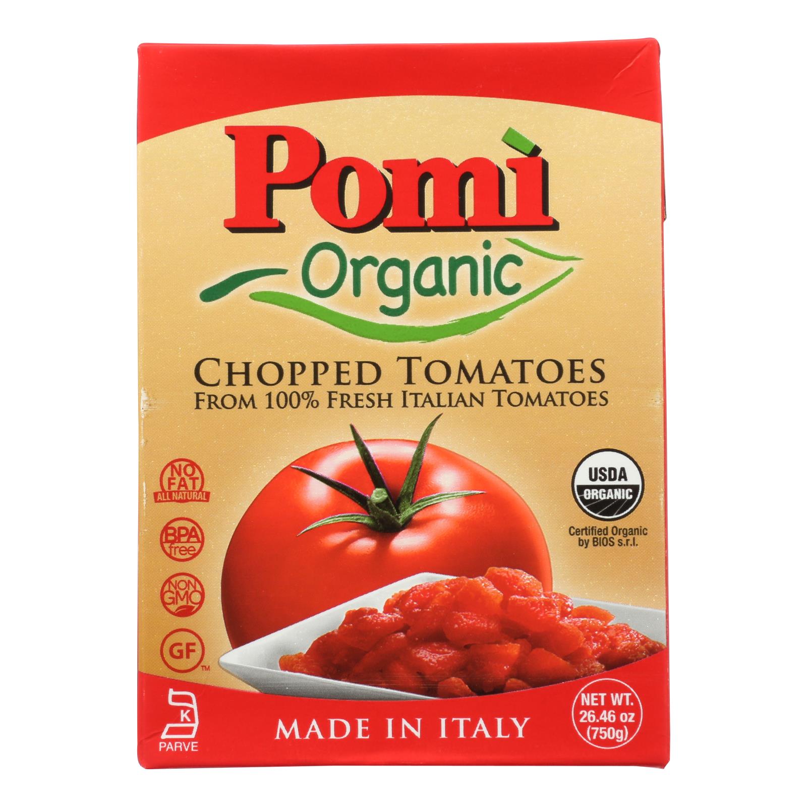 Pomi Organic Chopped Tomatoes 26.46 Oz. Carton