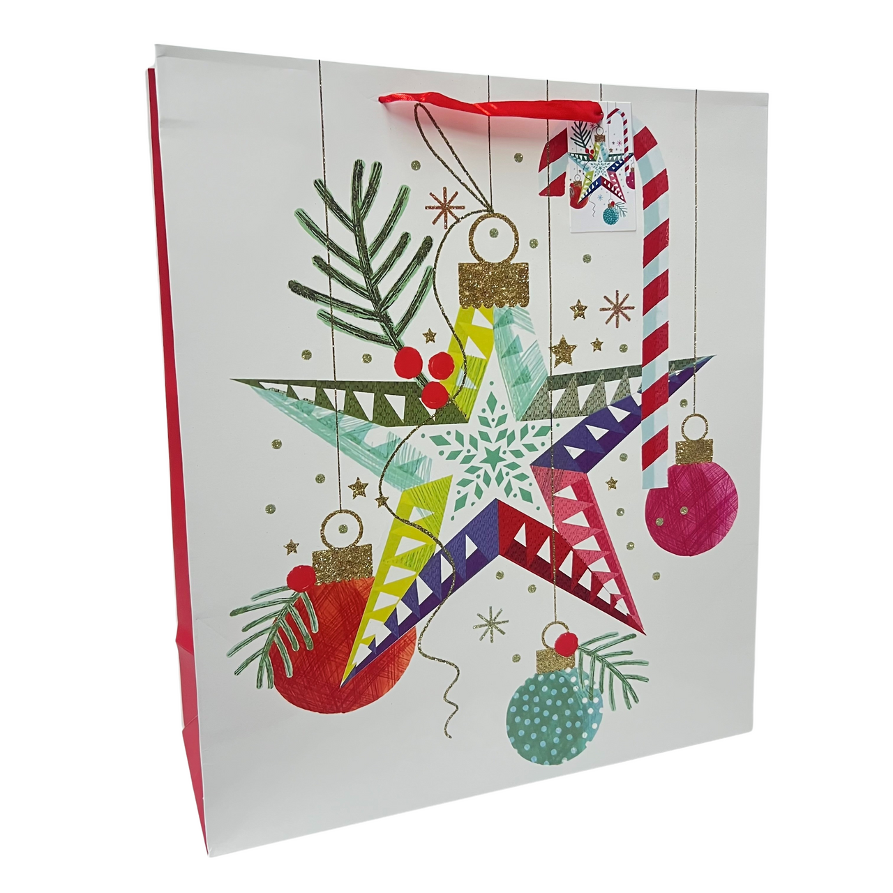 Balloonspartystore Christmas Large Colorful Star Ornament With Cane Ornament On White