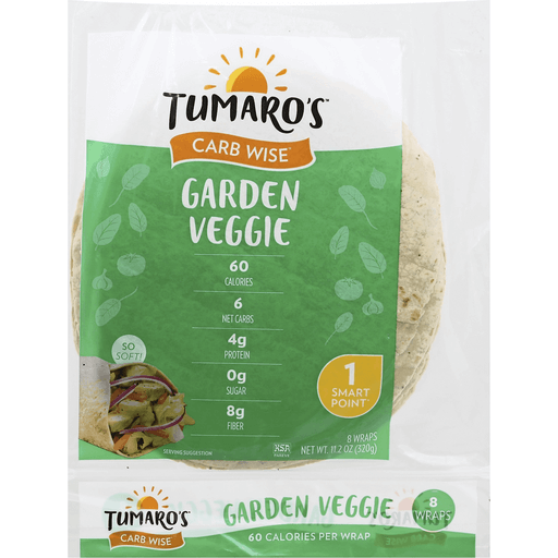 Tumaro's 8-inch Garden Veggie Carb Wise Wraps - Case Of 6
