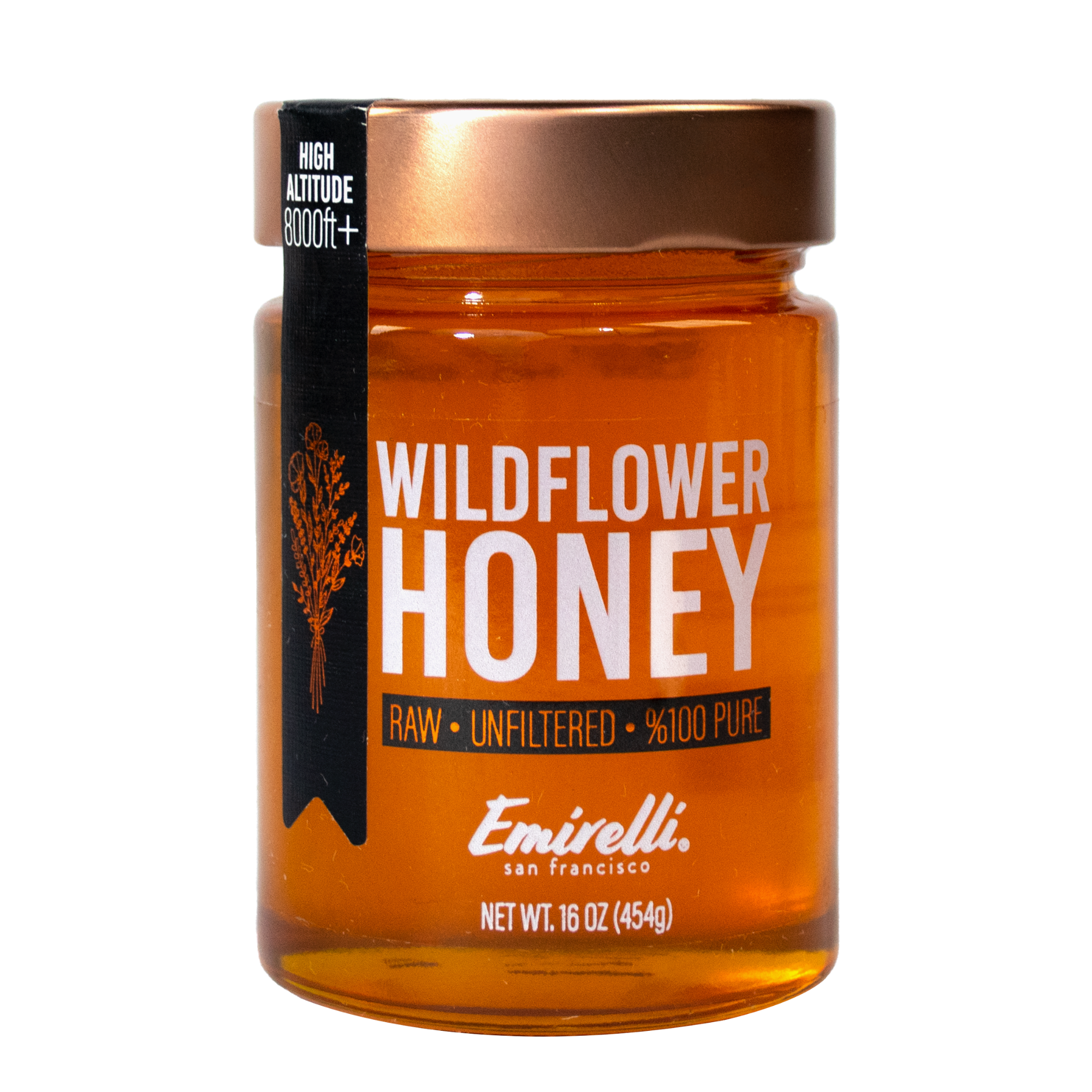 Te Trade Emirelli Wildflower Honey 100% Pure Raw & Unfiltered - From The High Attitude Mountains Endemic Flower Flavor - For Breakfast Cooking Spreading Baking Sweet & Healthy Food - Liquid Gold -16oz Jar