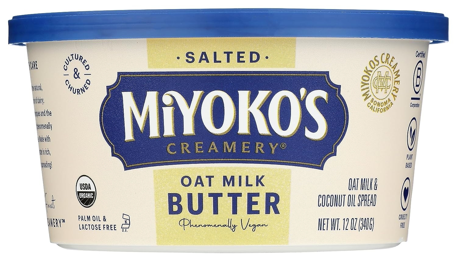 Miyoko's Creamery Oat Milk Cultured Vegan Butter Hint Of Sea Salt, 12 Oz