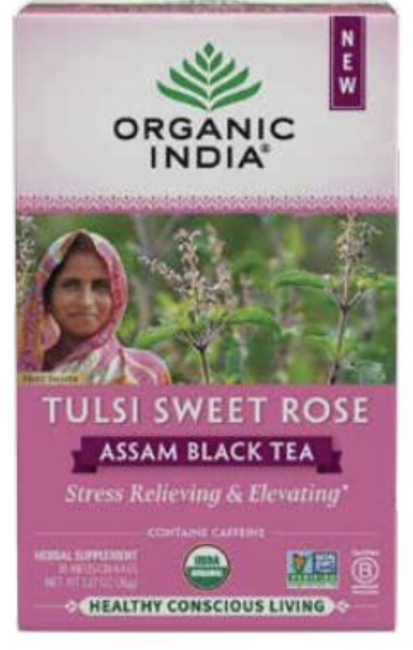 Organic India Tea Blk Asm Tlsi Swt Rse, 18 Bg