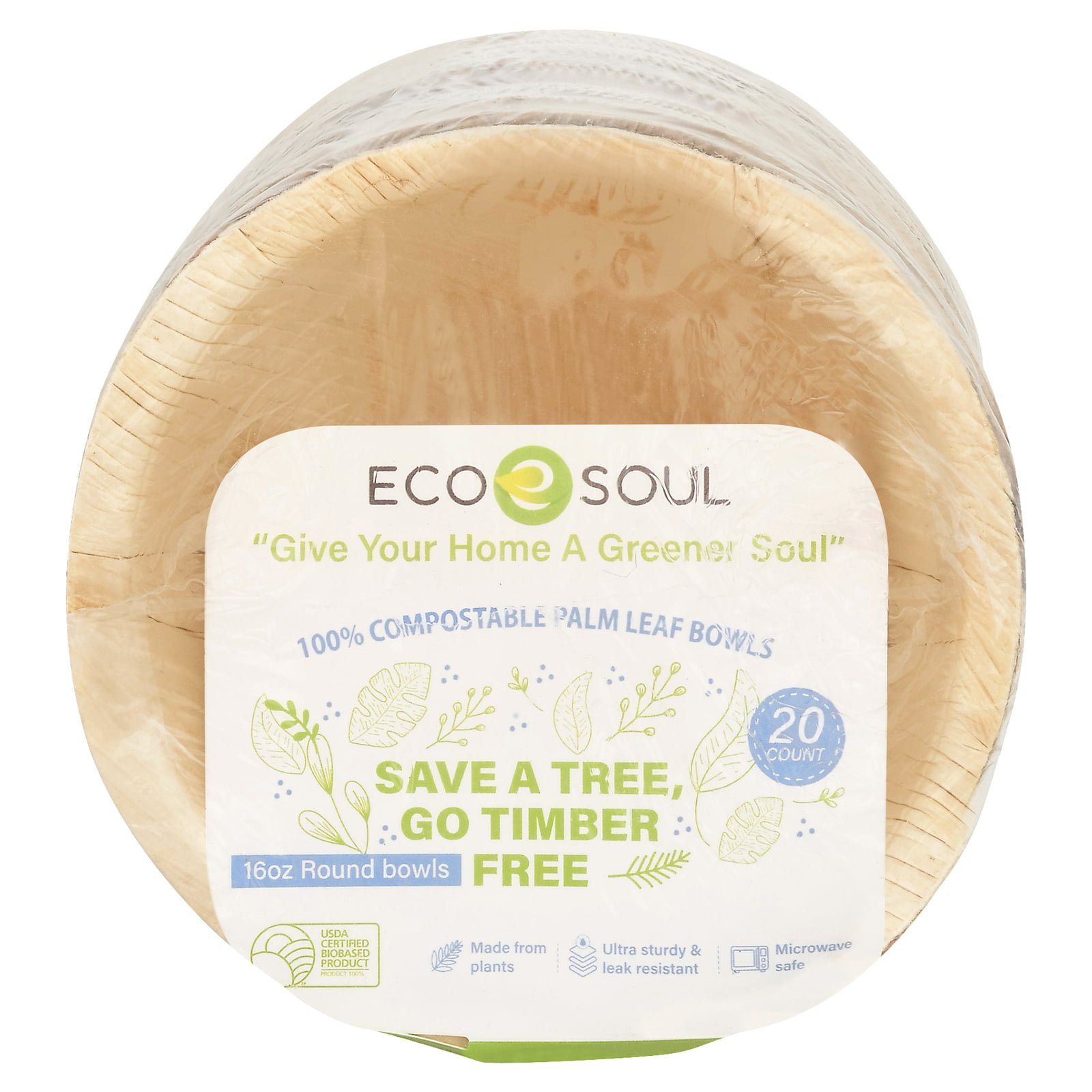 Ecosoul Rnd Bowls 16 Oz Palm Leaf - Case Of 8