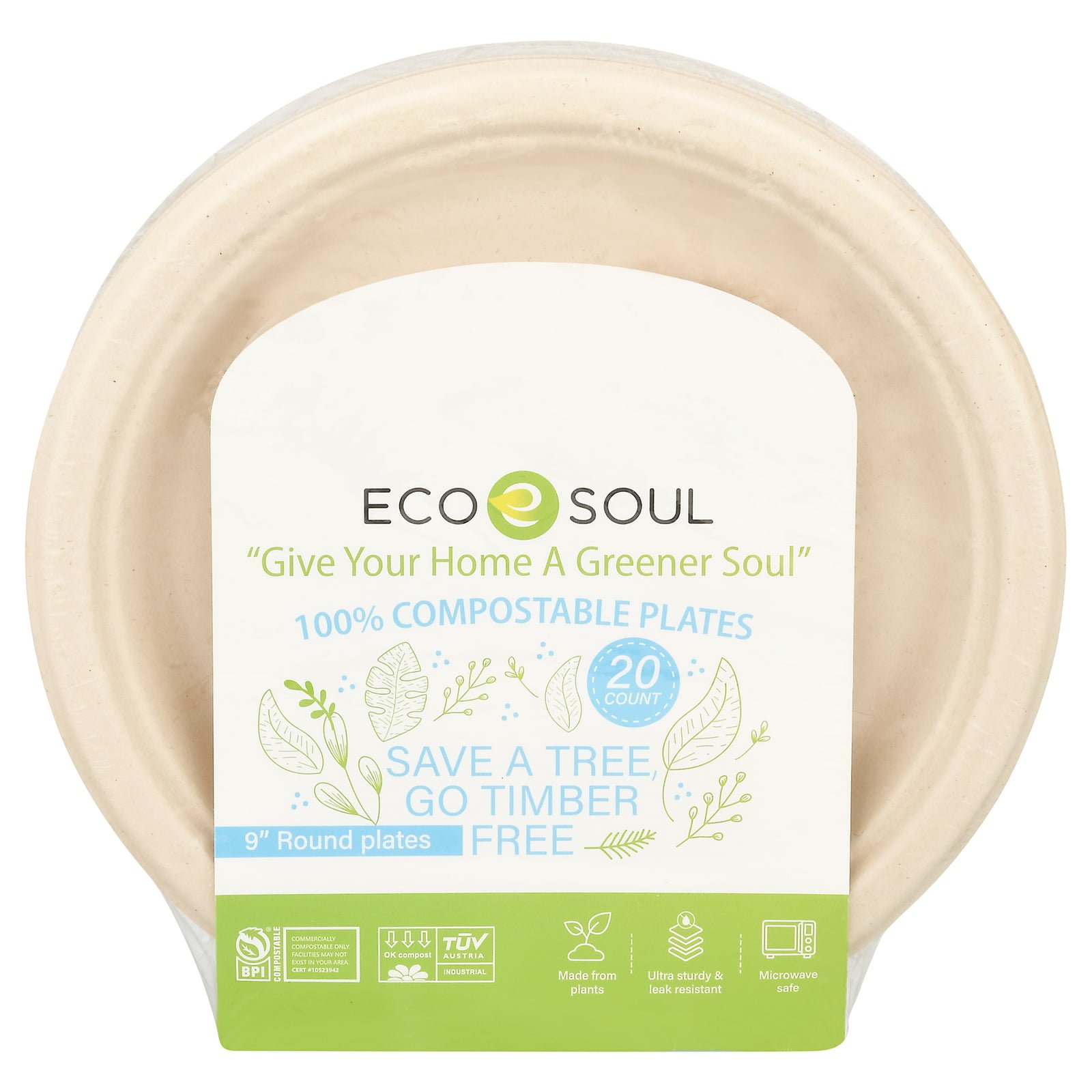 Ecosoul Round Plate 9 Inch Bagasse – Case Of 8
