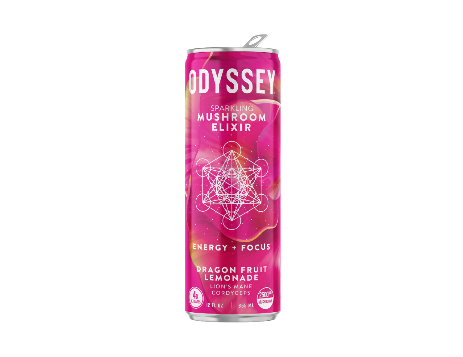 Odyssey Mushroom Elixir, Sparkling, Energy + Focus, Dragon Fruit Lemonade 12 Fl Oz