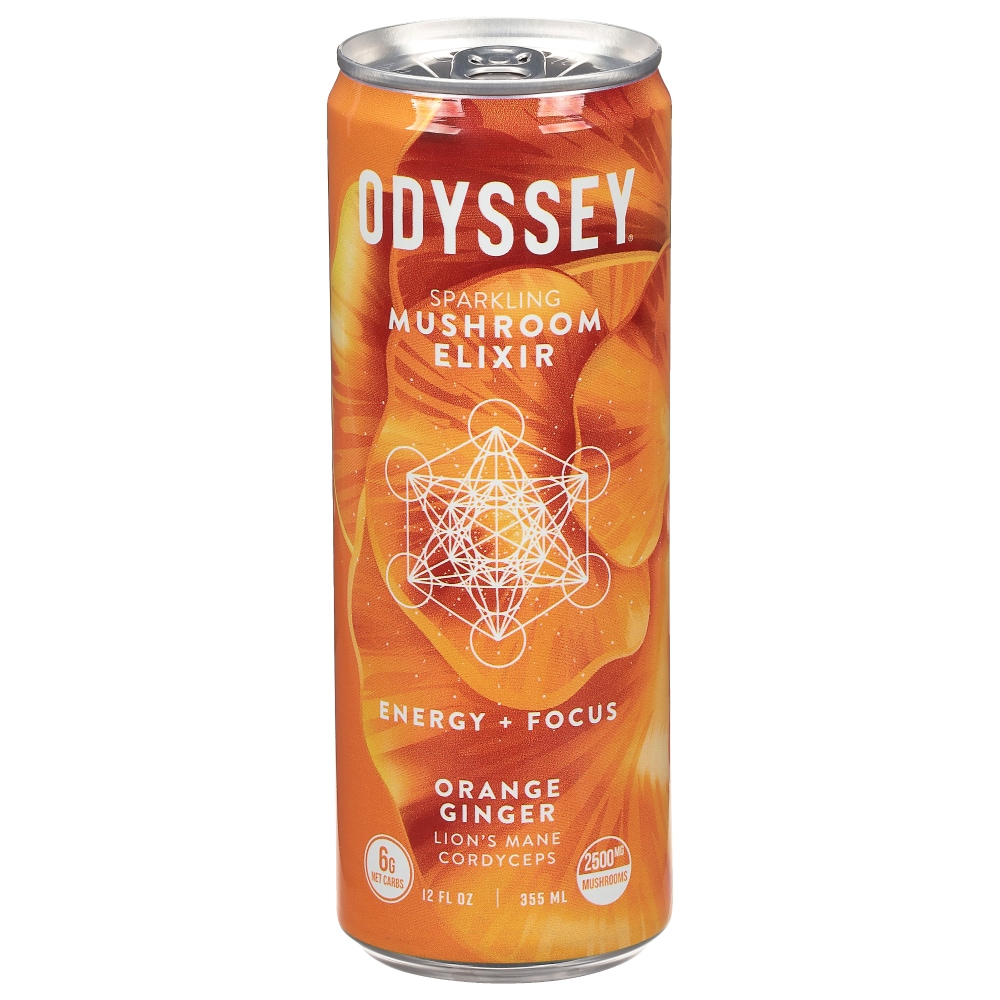 Odyssey Mushroom Elixir, Orange Ginger, Energy + Focus, Sparkling 12 Fl Oz
