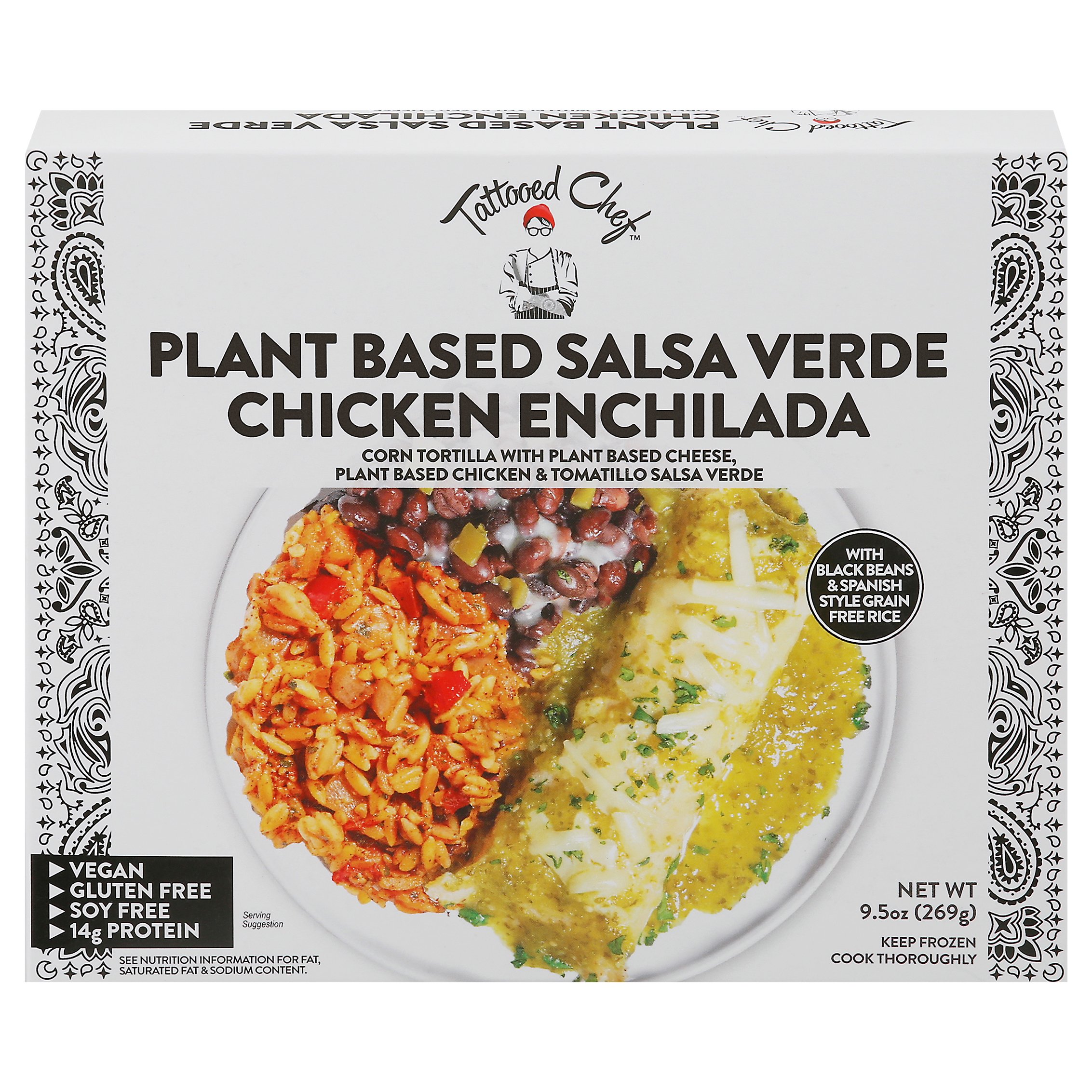 Tattooed Chef Frozen Plant Based Salsa Verde Chicken Enchilada - 9.5oz