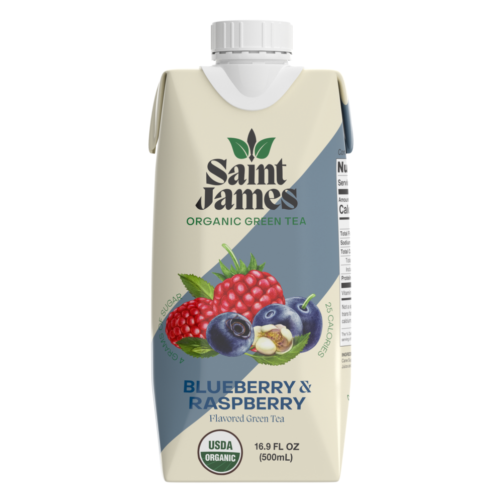 Saint James Organic Brewed Blueberry & Raspberry Flavored Green Tea