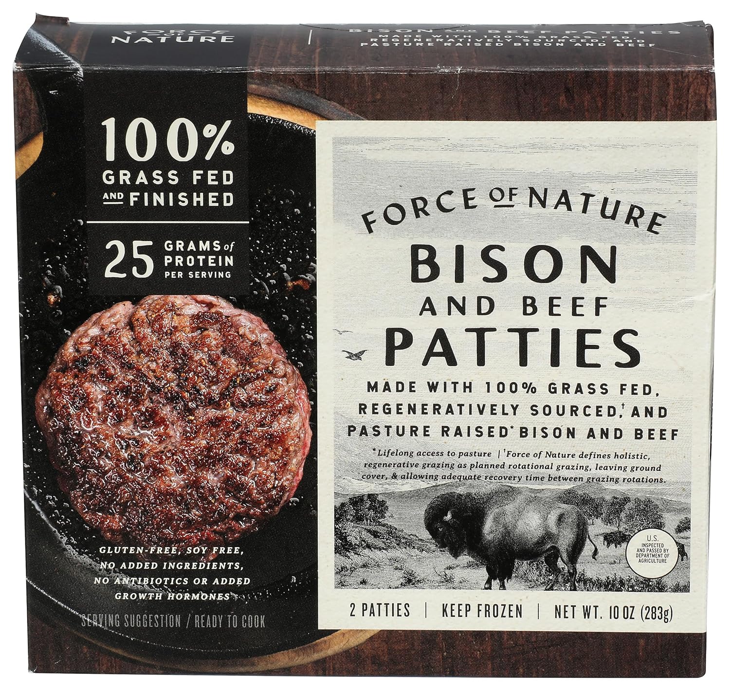 Force Of Nature Meats Bison And Beef Burger Patties, 10 OZ