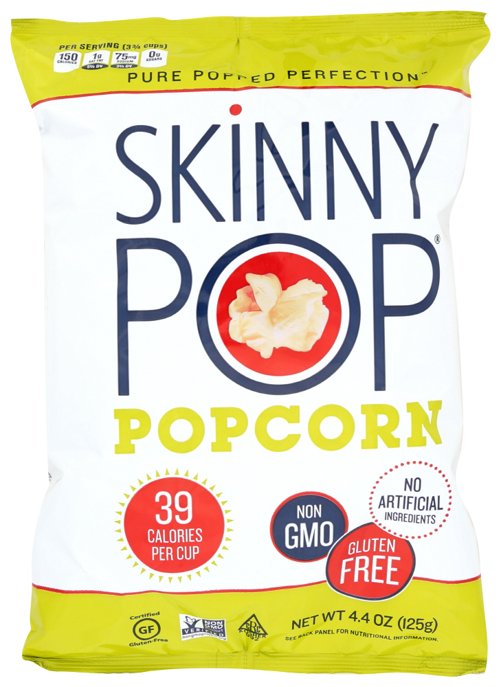 SkinnyPop Original Popped 4.4 Oz Popcorn, Grocery Size Bag, Skinny Healthy Popcorn Snacks, Gluten Free