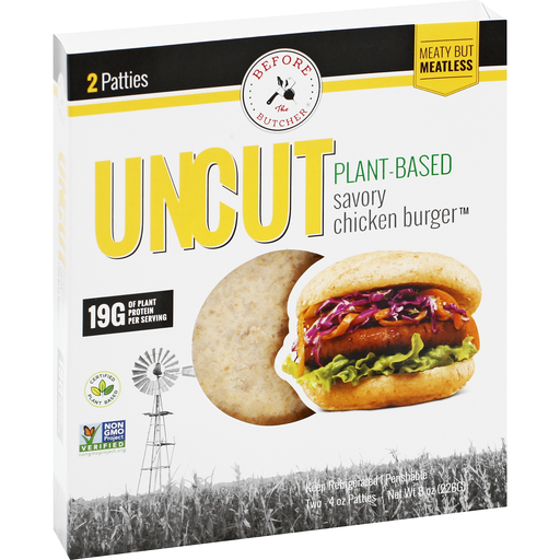 Before the Butcher Uncut Patties, Chicken Burger, Savory, Plant-Based