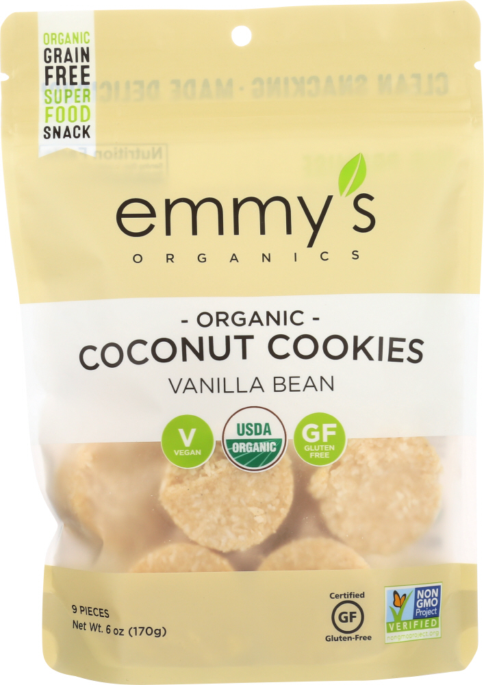 Emmys Organics, Organic Coconut Cookies, Vanilla Bean - 6 Oz