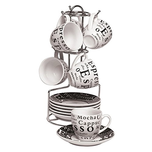 Gibson Expresso Expressions 13pc Stoneware Espresso Set Black/White