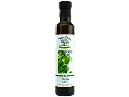 Sutter Buttes Extra Virgin Olive Oil Fresh Basil Infused Handcrafted, Artisan Gourmet EVOO Cold Pressed And Flavored With Premium Fresh Basil Herbs, Unfiltered, Unrefined Olive Oil