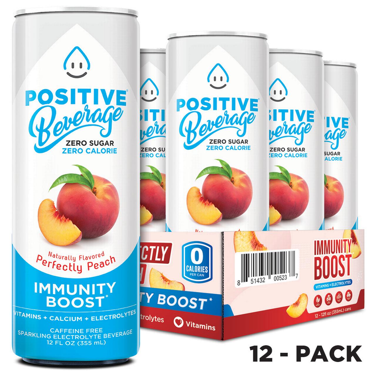 Positive Beverage Perfectly Peach Zero Calorie Sparkling Water, 12 Fo