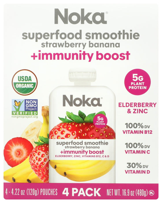 Noka Strawberry Banana Superfood Smoothie + Immunity Support 4pk
